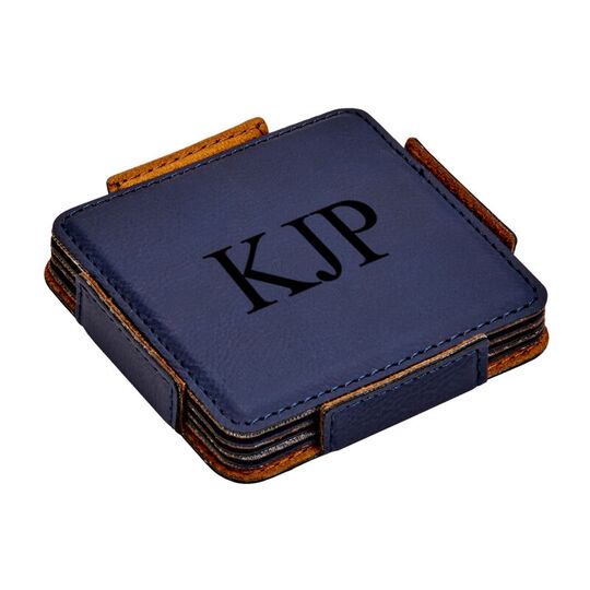 Set of 4 Navy Leatherette Square Coasters